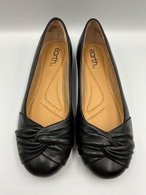 Earth Flats Size 8W Black Knotted Leather Ballet Flats